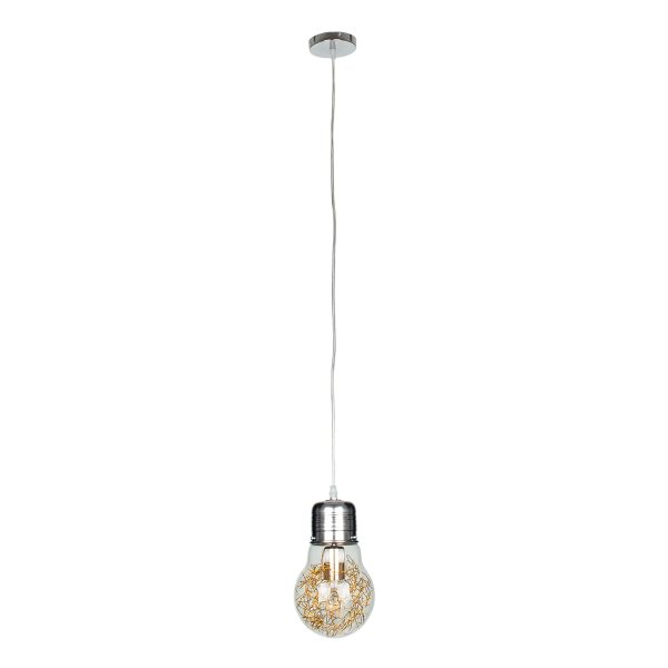 LAMP 00807 Μοντέρνο Κρεμαστό Φωτιστικό Φιγούρα Μονόφωτο 1 x E27 IP20 Ασημί & Χρυσό Μέταλλο με Διάφανο Γυαλί - Μ15 x Π15 x Υ27cm - Image 3
