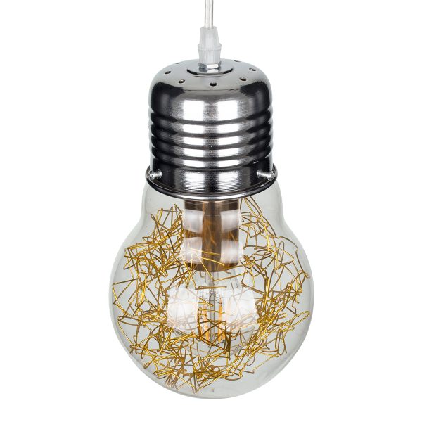 LAMP 00807 Μοντέρνο Κρεμαστό Φωτιστικό Φιγούρα Μονόφωτο 1 x E27 IP20 Ασημί & Χρυσό Μέταλλο με Διάφανο Γυαλί - Μ15 x Π15 x Υ27cm - Image 5