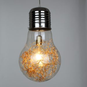 LAMP 00808 Μοντέρνο Κρεμαστό Φωτιστικό Φιγούρα Μονόφωτο 1 x E27 IP20 Ασημί & Χρυσό Μέταλλο με Διάφανο Γυαλί – Μ30 x Π30 x Υ52cm