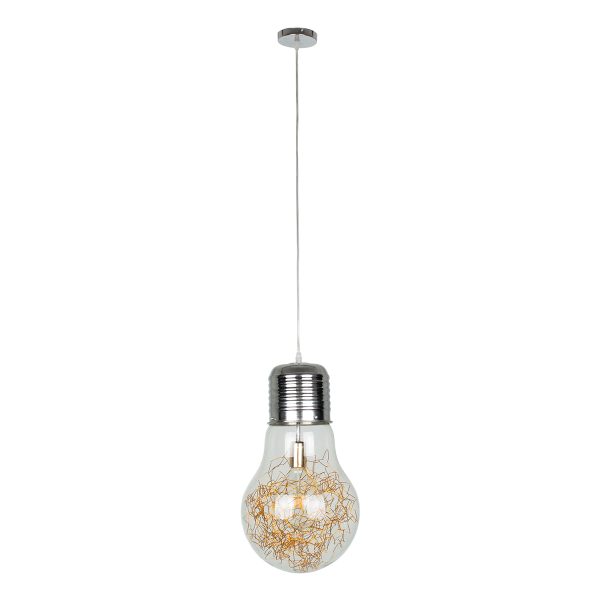 LAMP 00808 Μοντέρνο Κρεμαστό Φωτιστικό Φιγούρα Μονόφωτο 1 x E27 IP20 Ασημί & Χρυσό Μέταλλο με Διάφανο Γυαλί - Μ30 x Π30 x Υ52cm - Image 3