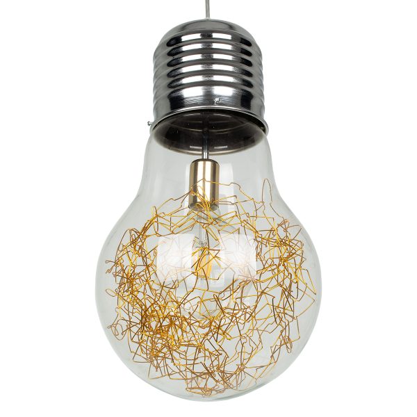 LAMP 00808 Μοντέρνο Κρεμαστό Φωτιστικό Φιγούρα Μονόφωτο 1 x E27 IP20 Ασημί & Χρυσό Μέταλλο με Διάφανο Γυαλί - Μ30 x Π30 x Υ52cm - Image 4