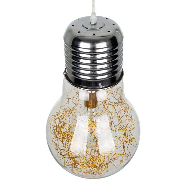 LAMP 00808 Μοντέρνο Κρεμαστό Φωτιστικό Φιγούρα Μονόφωτο 1 x E27 IP20 Ασημί & Χρυσό Μέταλλο με Διάφανο Γυαλί - Μ30 x Π30 x Υ52cm - Image 5
