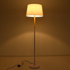 CEDAR 00828 Μοντέρνο Επιδαπέδιο Φωτιστικό Μονόφωτο 1 x E27 IP20 Λευκό Μέταλλο, Λευκό Ύφασμα με Μπεζ Ξύλο – Μ40 x Π40 x Υ148cm