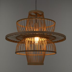 BALI 00861 Boho Κρεμαστό Φωτιστικό Πλέγμα Μονόφωτο 1 x E27 IP20 Μπεζ Ξύλο – Μ45 x Π45 x Υ42.5cm