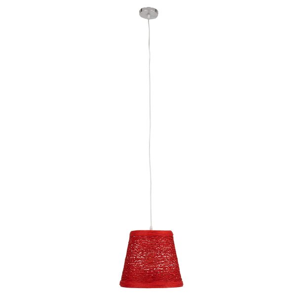 PLAYROOM 00863 Vintage Κρεμαστό Φωτιστικό Καμπάνα Μονόφωτο 1 x E27 IP20 Κόκκινο Rattan - Μ32 x Π32 x Υ27cm - Image 3