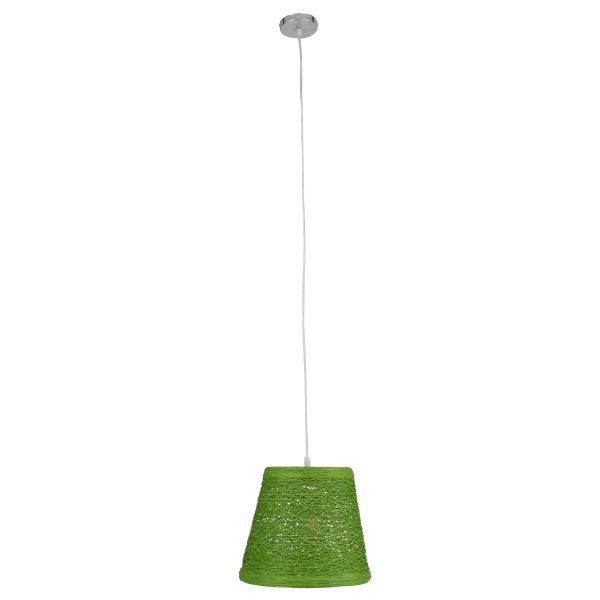 PLAYROOM 00864 Vintage Κρεμαστό Φωτιστικό Καμπάνα Μονόφωτο 1 x E27 IP20 Πράσινο Rattan - Μ32 x Π32 x Υ27cm - Image 3