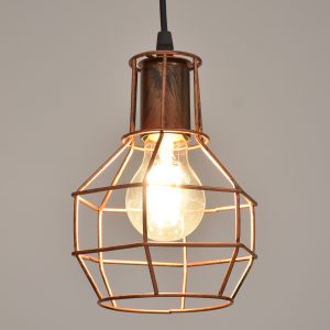 CAGE 00866 Vintage Κρεμαστό Φωτιστικό Πλέγμα Μονόφωτο 1 x E27 IP20 Χάλκινο Μέταλλο – Μ15 x Π15 x Υ22cm