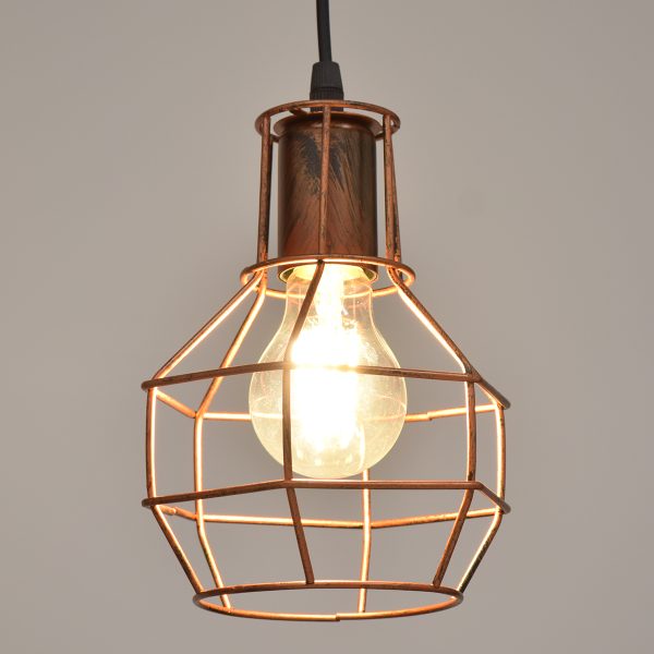 CAGE 00866 Vintage Κρεμαστό Φωτιστικό Πλέγμα Μονόφωτο 1 x E27 IP20 Χάλκινο Μέταλλο - Μ15 x Π15 x Υ22cm - Image 2