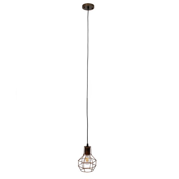 CAGE 00866 Vintage Κρεμαστό Φωτιστικό Πλέγμα Μονόφωτο 1 x E27 IP20 Χάλκινο Μέταλλο - Μ15 x Π15 x Υ22cm - Image 3