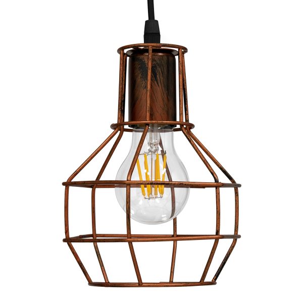 CAGE 00866 Vintage Κρεμαστό Φωτιστικό Πλέγμα Μονόφωτο 1 x E27 IP20 Χάλκινο Μέταλλο - Μ15 x Π15 x Υ22cm - Image 4