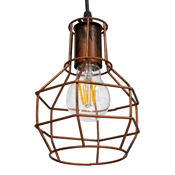 CAGE 00866 Vintage Κρεμαστό Φωτιστικό Πλέγμα Μονόφωτο 1 x E27 IP20 Χάλκινο Μέταλλο - Μ15 x Π15 x Υ22cm - Image 5