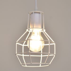 CAGE 00867 Vintage Κρεμαστό Φωτιστικό Πλέγμα Μονόφωτο 1 x E27 IP20 Λευκό Μέταλλο – Μ15 x Π15 x Υ22cm