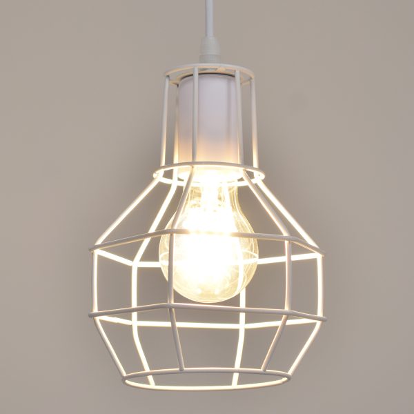 CAGE 00867 Vintage Κρεμαστό Φωτιστικό Πλέγμα Μονόφωτο 1 x E27 IP20 Λευκό Μέταλλο - Μ15 x Π15 x Υ22cm - Image 2