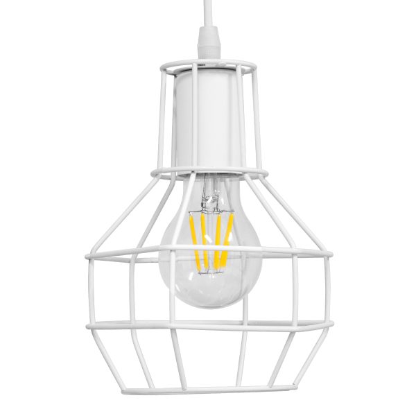 CAGE 00867 Vintage Κρεμαστό Φωτιστικό Πλέγμα Μονόφωτο 1 x E27 IP20 Λευκό Μέταλλο - Μ15 x Π15 x Υ22cm - Image 4