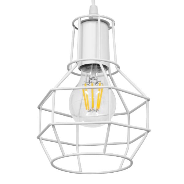 CAGE 00867 Vintage Κρεμαστό Φωτιστικό Πλέγμα Μονόφωτο 1 x E27 IP20 Λευκό Μέταλλο - Μ15 x Π15 x Υ22cm - Image 5