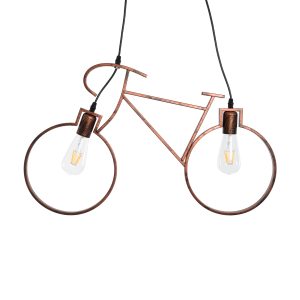 BIKE 00868 Vintage Κρεμαστό Φωτιστικό Φιγούρα Δίφωτο 2 x E27 IP20 Χάλκινο Μέταλλο – Μ67 x Π3.5 x Υ41cm
