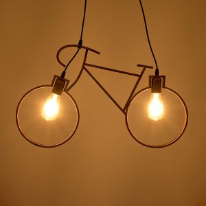BIKE 00868 Vintage Κρεμαστό Φωτιστικό Φιγούρα Δίφωτο 2 x E27 IP20 Χάλκινο Μέταλλο – Μ67 x Π3.5 x Υ41cm