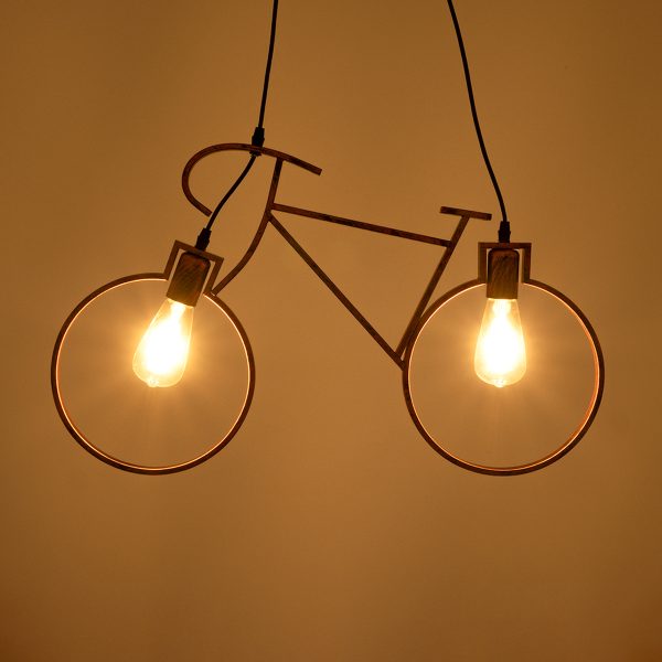 BIKE 00868 Vintage Κρεμαστό Φωτιστικό Φιγούρα Δίφωτο 2 x E27 IP20 Χάλκινο Μέταλλο - Μ67 x Π3.5 x Υ41cm - Image 2
