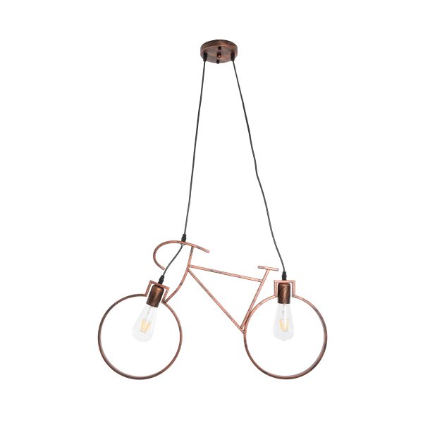 BIKE 00868 Vintage Κρεμαστό Φωτιστικό Φιγούρα Δίφωτο 2 x E27 IP20 Χάλκινο Μέταλλο - Μ67 x Π3.5 x Υ41cm - Image 3