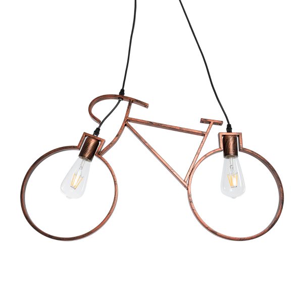BIKE 00868 Vintage Κρεμαστό Φωτιστικό Φιγούρα Δίφωτο 2 x E27 IP20 Χάλκινο Μέταλλο - Μ67 x Π3.5 x Υ41cm - Image 4