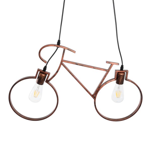 BIKE 00868 Vintage Κρεμαστό Φωτιστικό Φιγούρα Δίφωτο 2 x E27 IP20 Χάλκινο Μέταλλο - Μ67 x Π3.5 x Υ41cm - Image 5