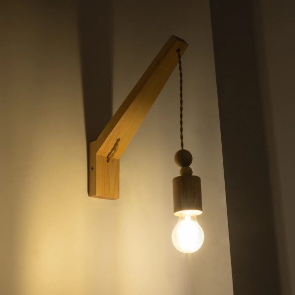NOVO 00885 Vintage Επιτοίχιο Φωτιστικό Απλίκα Μονόφωτο 1 x E27 IP20 Μπεζ Ξύλο με Μπεζ Σχοινί - Μ7 x Π28 x Υ37cm - Image 2