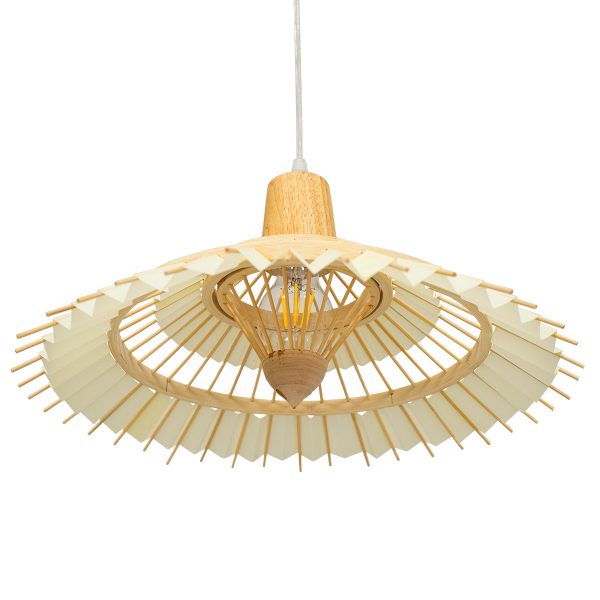 VENTALIA 00897 Boho Κρεμαστό Φωτιστικό Πλέγμα Μονόφωτο 1 x E27 IP20 Μπεζ Ξύλο - Μ40 x Π40 x Y22cm - Image 4