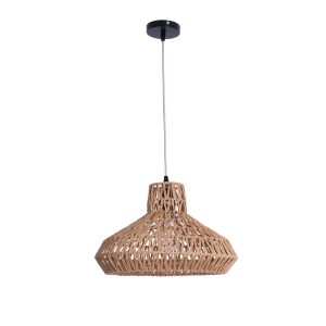 JENSON 00910 Boho Κρεμαστό Φωτιστικό Πλέγμα Μονόφωτο 1 x E27 IP20 Μπεζ Σχοινί – Μ38 x Π38 x Υ24cm