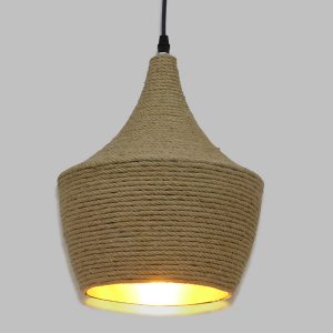SHANGHAI ROPE 00916 Boho Κρεμαστό Φωτιστικό Καμπάνα Μονόφωτο 1 x E27 IP20 Μπεζ Σχοινί – Μ24 x Π24 x Υ30cm