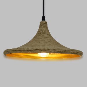 SHANGHAI ROPE 00917 Boho Κρεμαστό Φωτιστικό Καμπάνα Μονόφωτο 1 x E27 IP20 Μπεζ Σχοινί – Μ37 x Π37 x Υ20cm
