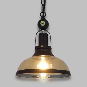BILLIARD 00971 Vintage Κρεμαστό Φωτιστικό Καμπάνα Μονόφωτο 1 x E27 IP20 Mαύρο Μέταλλο με Μελί Γυαλί – Μ25 x Π25 x Υ29cm