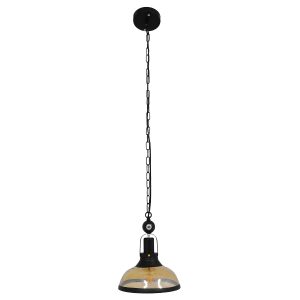 BILLIARD 00971 Vintage Κρεμαστό Φωτιστικό Καμπάνα Μονόφωτο 1 x E27 IP20 Mαύρο Μέταλλο με Μελί Γυαλί – Μ25 x Π25 x Υ29cm