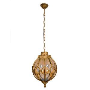 ETOILE 00987 Vintage Κρεμαστό Φωτιστικό Μπάλα Μονόφωτο 1 x E27 IP20 Μπρούτζινο & Χρυσό Μέταλλο με Μελί Γυαλί – Μ28 x Π28 x Y38cm