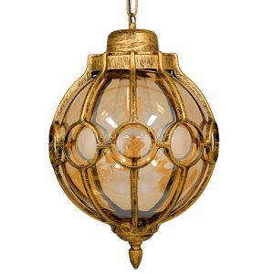 ETOILE 00987 Vintage Κρεμαστό Φωτιστικό Μπάλα Μονόφωτο 1 x E27 IP20 Μπρούτζινο & Χρυσό Μέταλλο με Μελί Γυαλί – Μ28 x Π28 x Y38cm