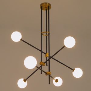 VELVET 00994 Μοντέρνο Φωτιστικό Οροφής Πλέγμα Πολύφωτο 6 x G9 IP20 Μαύρο & Χρυσό Μέταλλο με Λευκό Γυαλί – Μ80 x Π80 x Υ85cm