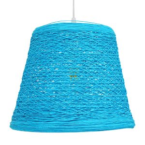 PLAYROOM 00995 Vintage Κρεμαστό Φωτιστικό Καμπάνα Μονόφωτο 1 x E27 IP20 Μπλε Rattan – Μ32 x Π32 x Υ27cm