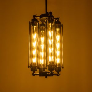 TUBING 01013 Vintage Κρεμαστό Φωτιστικό Πλέγμα Πολύφωτο 4 x E27 IP20 Μαύρο Μέταλλο – Μ27 x Π27 x Y47cm