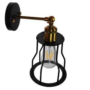 CATEL 01054 Vintage Επιτοίχιο Φωτιστικό Απλίκα Μονόφωτο 1 x E27 IP20 Μαύρο & Χρυσό Μέταλλο – Μ26 x Π15 x Υ30cm