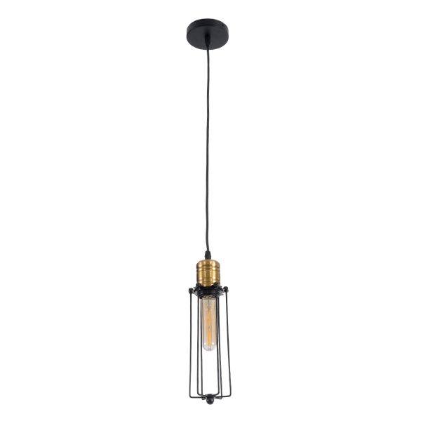 KLECE 01057 Vintage Κρεμαστό Φωτιστικό Ανάρτηση Μονόφωτο 1 x E27 IP20 Μαύρο & Χρυσό Μέταλλο - Μ8 x Π8 x Υ28cm - Image 3