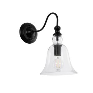 LILLY 01064 Vintage Επιτοίχιο Φωτιστικό Απλίκα Μονόφωτο 1 x E27 IP20 Μαύρο Μέταλλο με Διάφανο Γυαλί – Μ38 x Π20 x Υ37cm