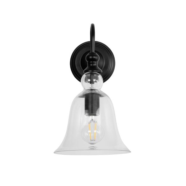 LILLY 01064 Vintage Επιτοίχιο Φωτιστικό Απλίκα Μονόφωτο 1 x E27 IP20 Μαύρο Μέταλλο με Διάφανο Γυαλί - Μ38 x Π20 x Υ37cm - Image 3