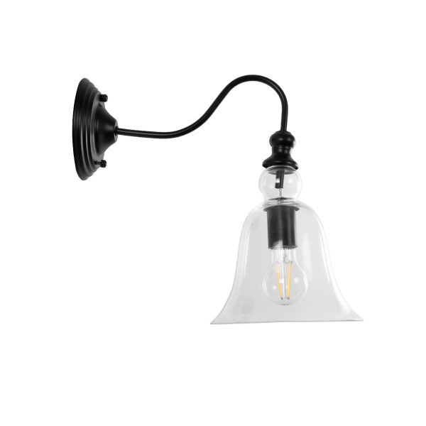 LILLY 01064 Vintage Επιτοίχιο Φωτιστικό Απλίκα Μονόφωτο 1 x E27 IP20 Μαύρο Μέταλλο με Διάφανο Γυαλί - Μ38 x Π20 x Υ37cm - Image 4