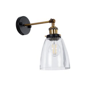 LYDIA 01071 Vintage Επιτοίχιο Φωτιστικό Απλίκα Μονόφωτο 1 x E27 IP20 Μαύρο & Χρυσό Μέταλλο με Διάφανο Γυαλί – Μ14 x Π26 x Υ30cm