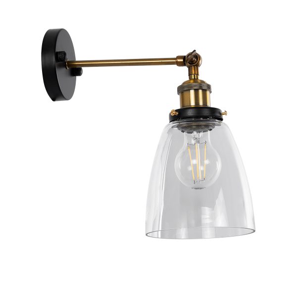 LYDIA 01071 Vintage Επιτοίχιο Φωτιστικό Απλίκα Μονόφωτο 1 x E27 IP20 Μαύρο & Χρυσό Μέταλλο με Διάφανο Γυαλί - Μ14 x Π26 x Υ30cm - Image 4