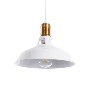 ANER 01072 Vintage Κρεμαστό Φωτιστικό Καμπάνα Μονόφωτο 1 x E27 IP20 Λευκό & Χρυσό Μέταλλο – Μ27.5 x Π27.5 x Υ19cm