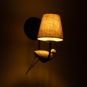 DOVE 01084 Vintage Επιτοίχιο Φωτιστικό Απλίκα Μονόφωτο 1 x E14 IP20 Μαύρο & Λευκό Μέταλλο με Μπεζ Ύφασμα – Μ30 x Π15 x Υ36cm