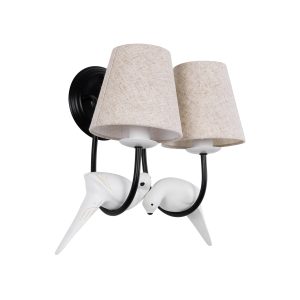 DOVE 01086 Vintage Επιτοίχιο Φωτιστικό Απλίκα Δίφωτο 2 x E14 IP20 Μαύρο & Λευκό Μέταλλο με Μπεζ Ύφασμα – Μ28 x Π28 x Υ30cm
