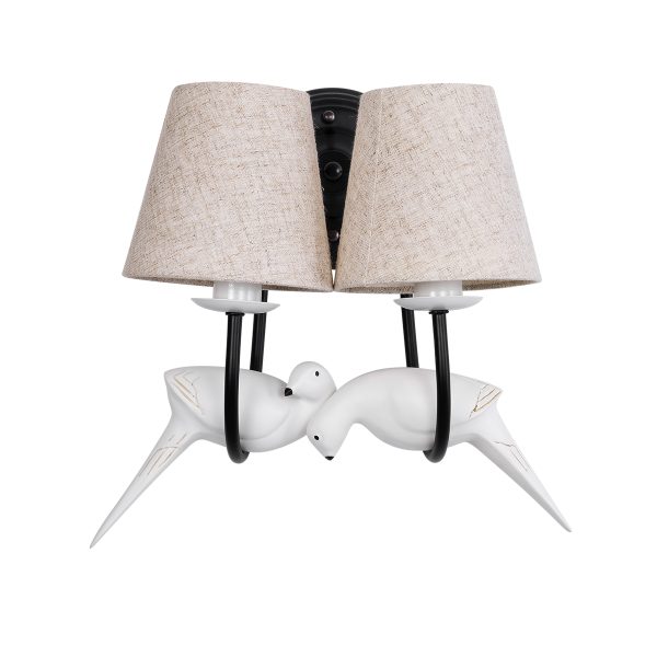 DOVE 01086 Vintage Επιτοίχιο Φωτιστικό Απλίκα Δίφωτο 2 x E14 IP20 Μαύρο & Λευκό Μέταλλο με Μπεζ Ύφασμα - Μ28 x Π28 x Υ30cm - Image 3