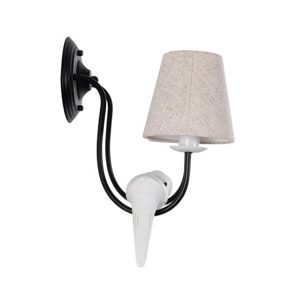 DOVE 01086 Vintage Επιτοίχιο Φωτιστικό Απλίκα Δίφωτο 2 x E14 IP20 Μαύρο & Λευκό Μέταλλο με Μπεζ Ύφασμα - Μ28 x Π28 x Υ30cm - Image 4