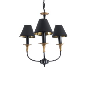 LIMI 01091 Vintage Κρεμαστό Φωτιστικό Καπέλο Τρίφωτο 3 x E14 IP20 Μαύρο & Χρυσό Μέταλλο με Μαύρο Ύφασμα – Μ55 x Π55 x Υ55cm